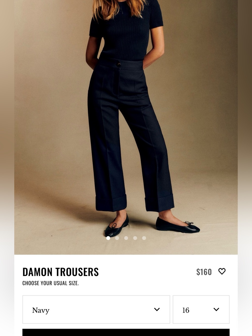 Sezane Navy Cuffed Wide-Leg Trousers